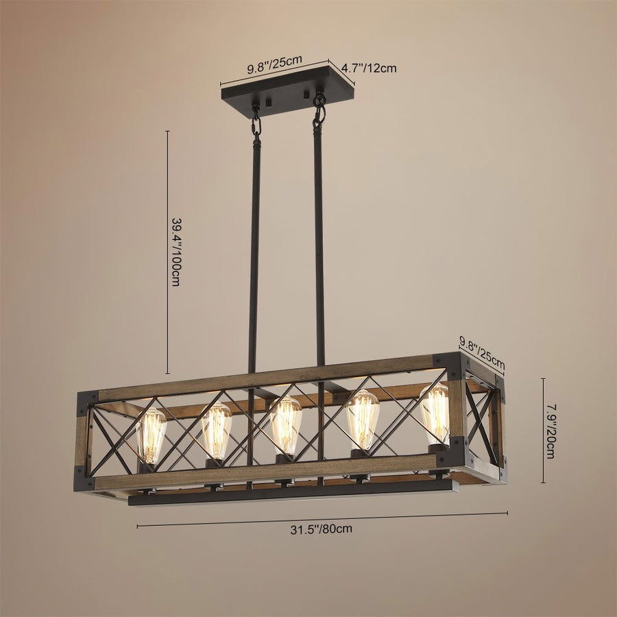 Farmhouze Light - OpenBox - Farmhouse Rectangle Wood Cage 5 Light Cross - iron Chandelier - Chandelier - 