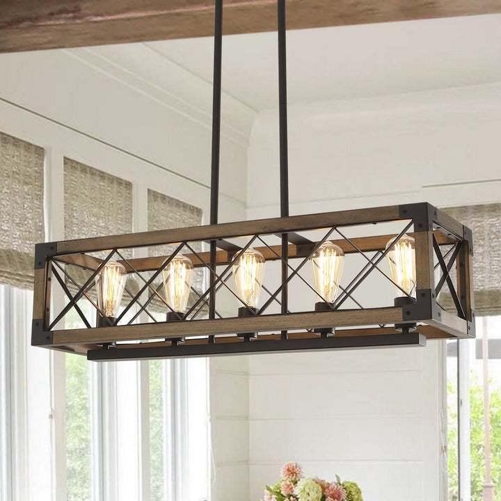 Farmhouze Light - OpenBox - Farmhouse Rectangle Wood Cage 5 Light Cross - iron Chandelier - Chandelier - 