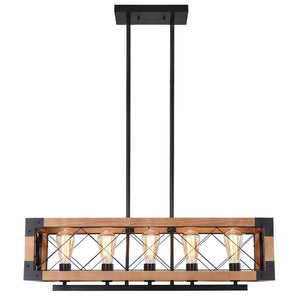 Farmhouze Light-OpenBox-Farmhouse Wood Rectangle Linear Chandelier-Chandelier--