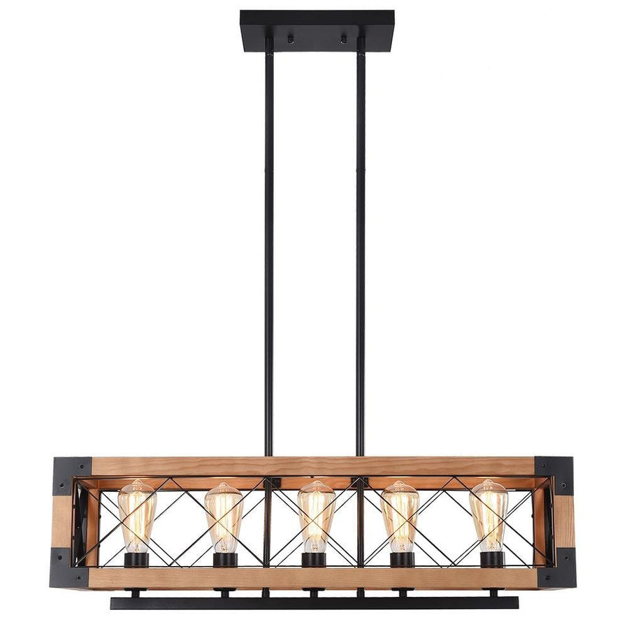 Farmhouze Light-OpenBox-Farmhouse Wood Rectangle Linear Chandelier-Chandelier--