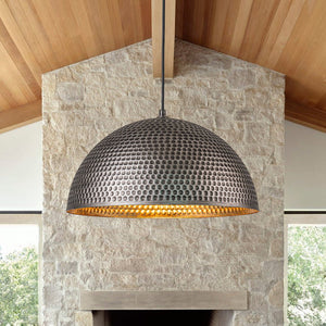 Farmhouze Light - OpenBox - Industrial 1 - Light Hammered Oversized Metal Dome Pendant - Chandelier - Dark Silver - 15in