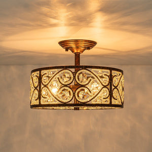 Farmhouze Light - OpenBox - Vintage Bronze Luxe Crystal Drum Lantern Ceiling Light - Ceiling Light - Copper - 