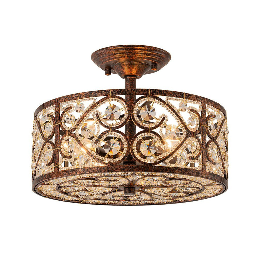 Farmhouze Light - OpenBox - Vintage Bronze Luxe Crystal Drum Lantern Ceiling Light - Ceiling Light - Copper - 