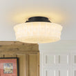 Load image into Gallery viewer, Farmhouze Light - Rococo Round Embossed Milky Glass Dimmable LED Semi Flush - Ceiling Light - White Glass (Back Order) - 
