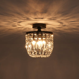 Farmhouze Light - Round Cutting Crystal Cage Black Semi Flush Light - Chandelier - Black - 