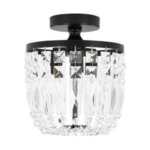 Farmhouze Light - Round Cutting Crystal Cage Black Semi Flush Light - Chandelier - Black - 