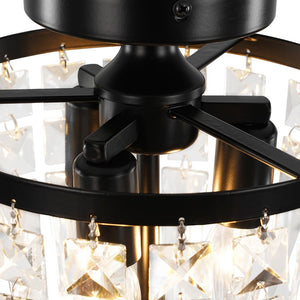 Farmhouze Light - Round Cutting Crystal Cage Black Semi Flush Light - Chandelier - Black - 