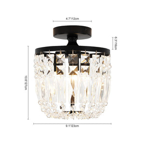 Farmhouze Light - Round Cutting Crystal Cage Black Semi Flush Light - Chandelier - Black - 
