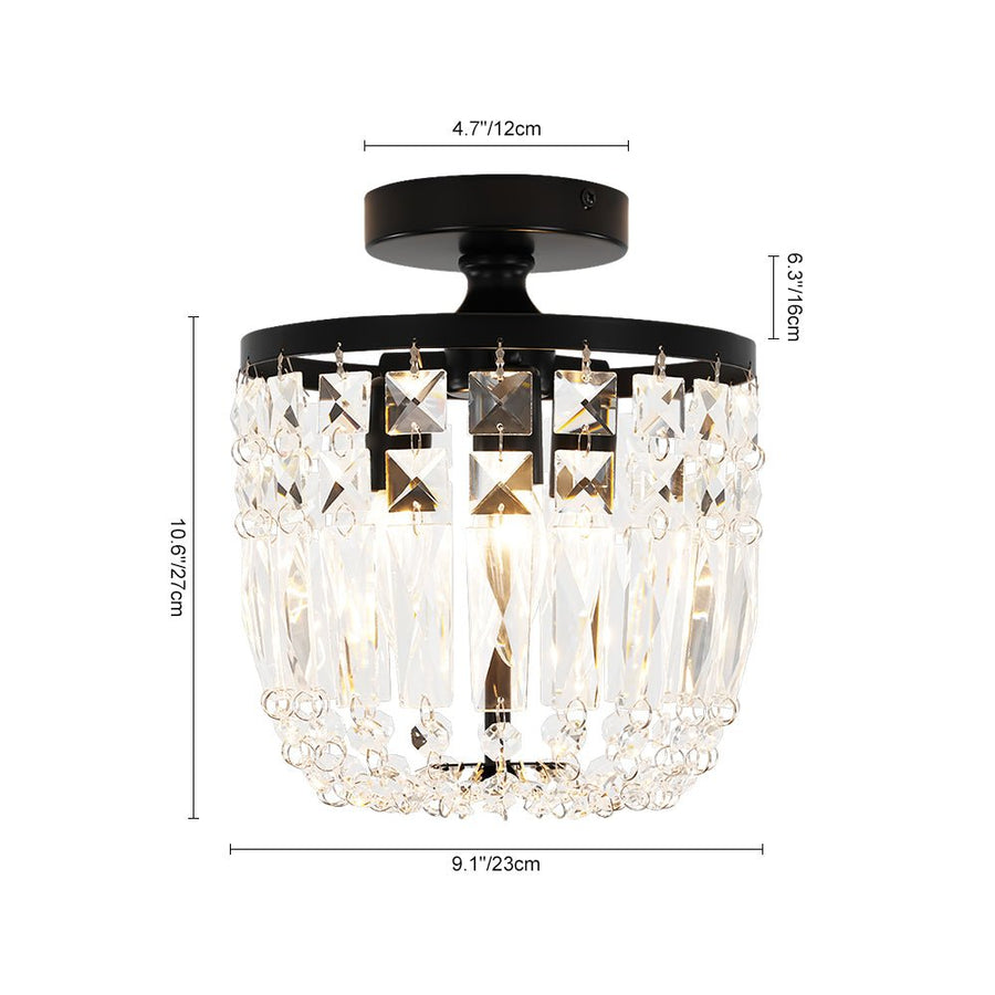 Farmhouze Light - Round Cutting Crystal Cage Black Semi Flush Light - Chandelier - Black - 