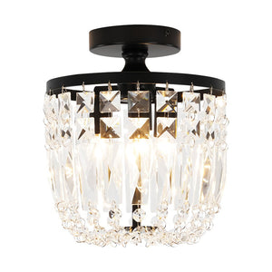 Farmhouze Light - Round Cutting Crystal Cage Black Semi Flush Light - Chandelier - Black - 