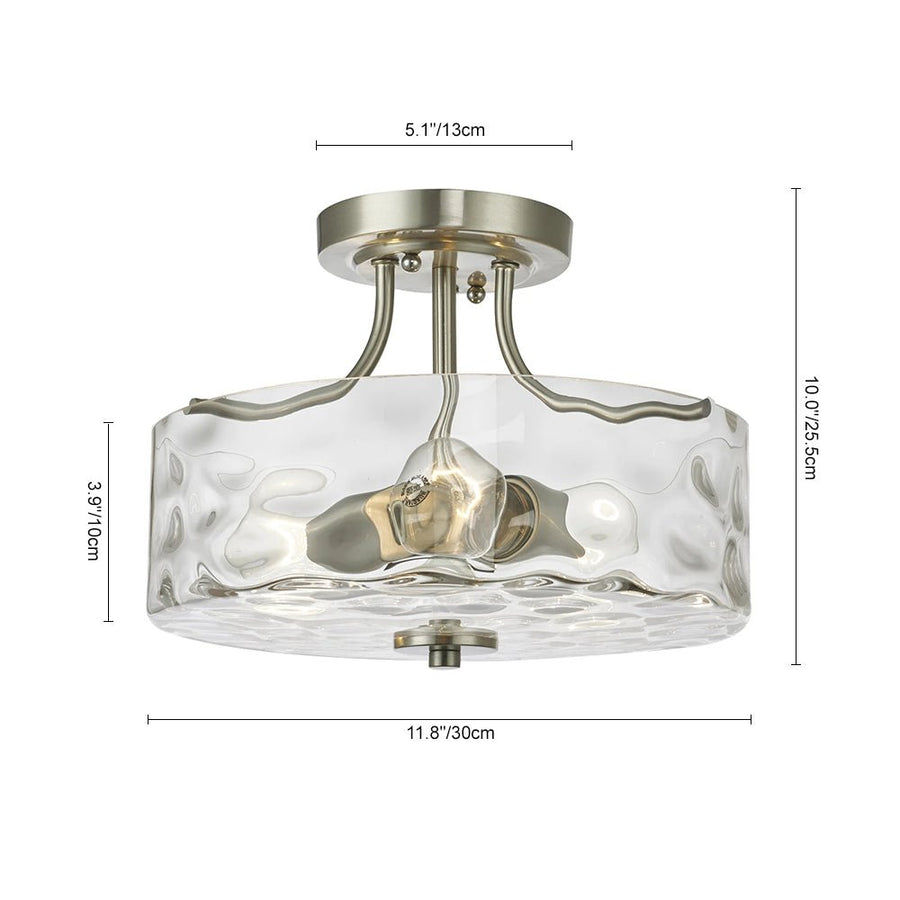 Farmhouze Light - Round Hammered Glass Semi Flush Mount - Ceiling Light - 