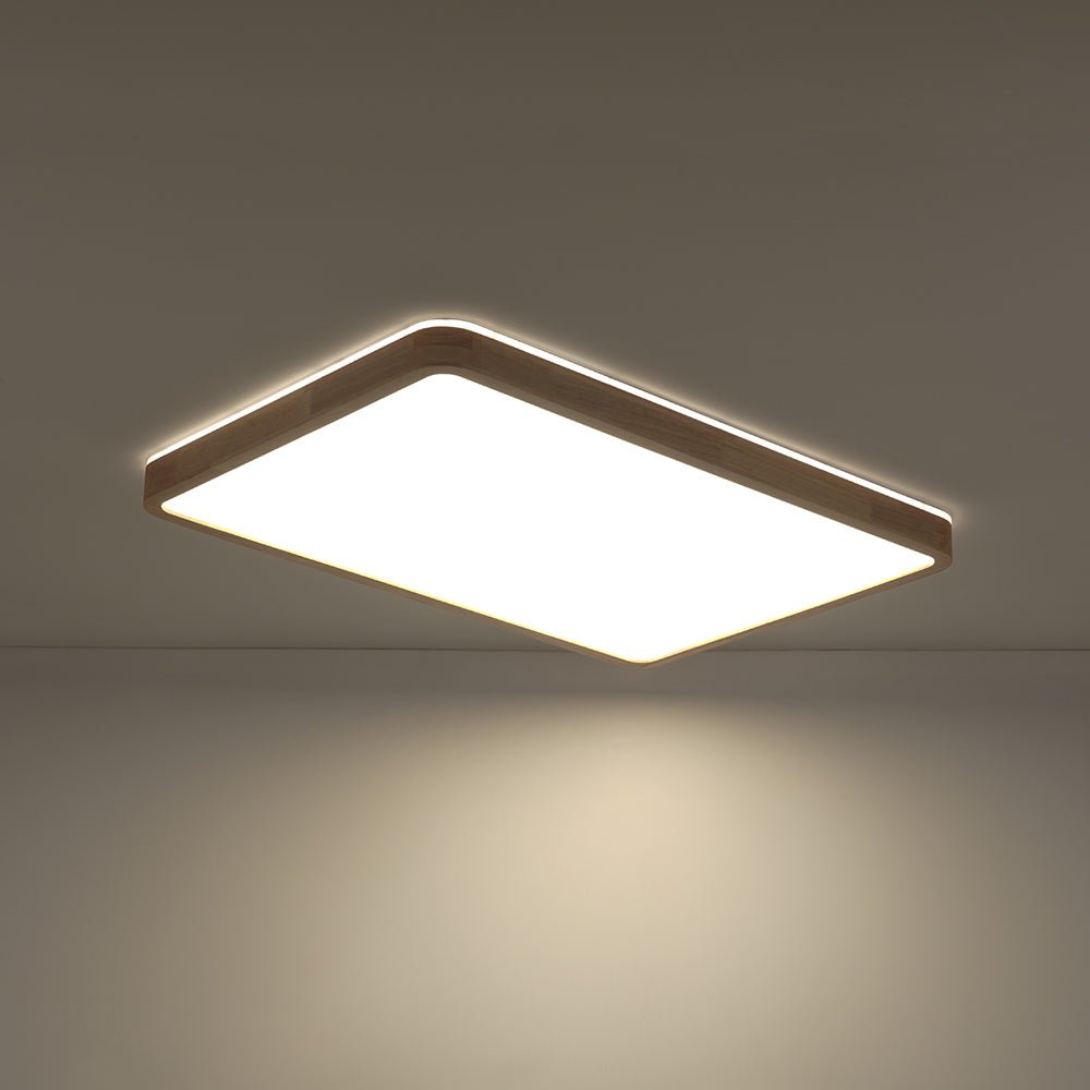Rustic Dimmable LED Wood Large Rectangle Flush Mount Farmhouze Light