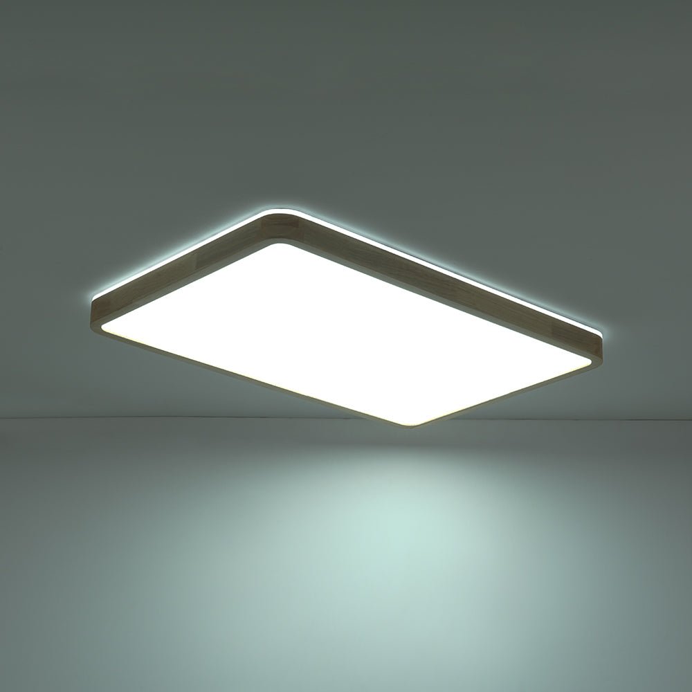 Rustic Dimmable LED Wood Large Rectangle Flush Mount Farmhouze Light