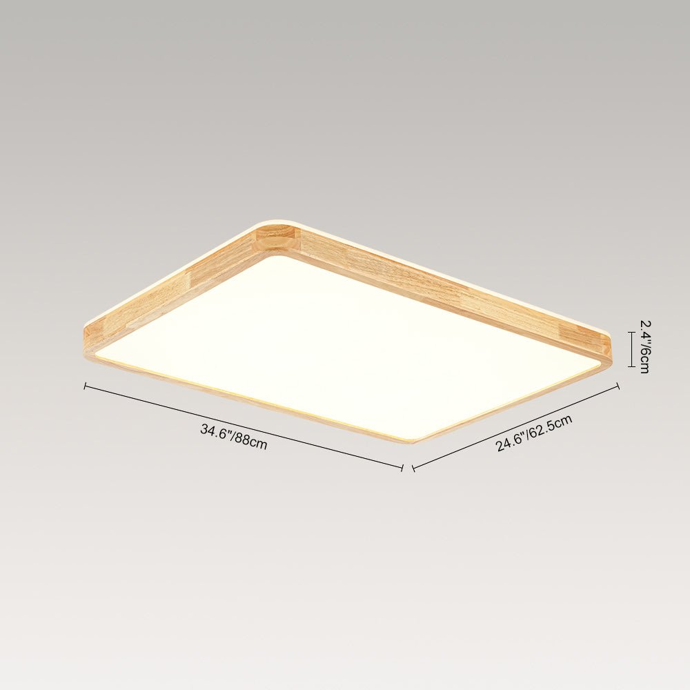 Rustic Dimmable LED Wood Large Rectangle Flush Mount Farmhouze Light
