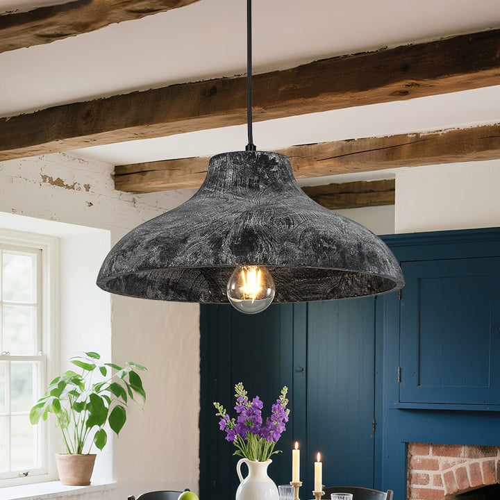 Farmhouze Light - Rustic Distressed Black Wooden Dome Pendant light - Pendant - 15 inches - 