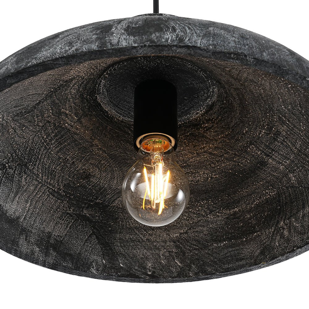 Rustic Distressed Black Pine Wooden Dome Pendant | Farmhouze Light