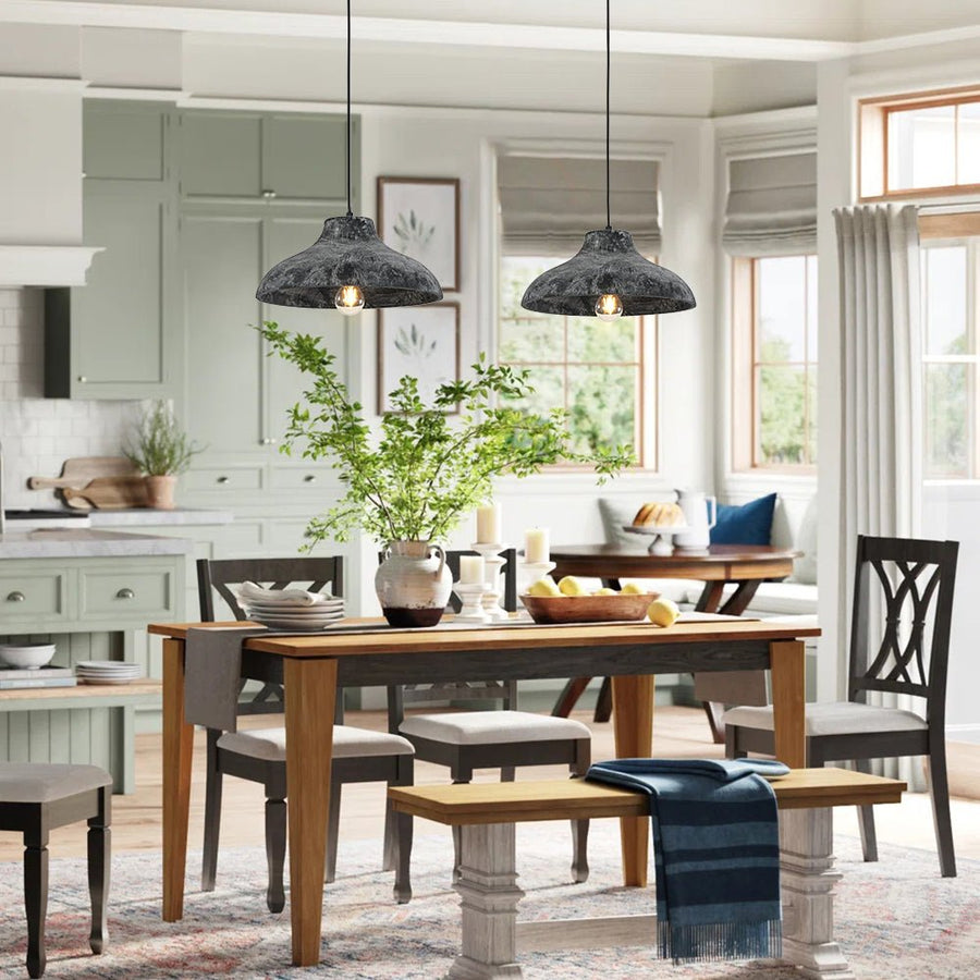 Farmhouze Light - Rustic Distressed Black Wooden Dome Pendant light - Pendant - 15 inches - 