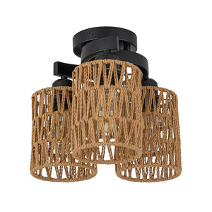 Farmhouze Light - Rustic Farmhouse Woven Rope Shade Semi Flush Mount - Ceiling Light - 3 Bulbs - 