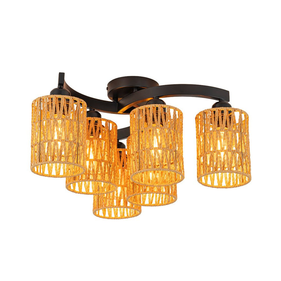 Farmhouze Light - Rustic Farmhouse Woven Rope Shade Semi Flush Mount - Ceiling Light - 3 Bulbs - 