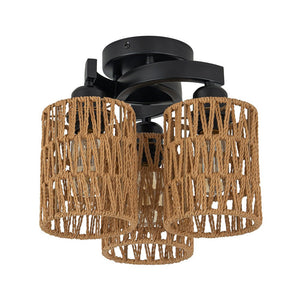 Farmhouze Light - Rustic Farmhouse Woven Rope Shade Semi Flush Mount - Ceiling Light - 3 Bulbs - 