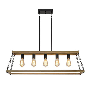 Farmhouze Light - Rustic Faux Wood Rectangular Frame Island Chandelier - Chandelier - 37.4 in. - 