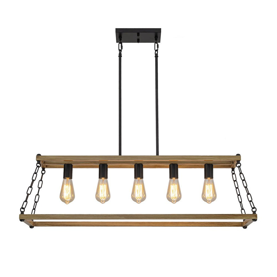 Farmhouze Light - Rustic Faux Wood Rectangular Frame Island Chandelier - Chandelier - 37.4 in. - 