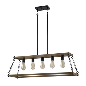 Farmhouze Light - Rustic Faux Wood Rectangular Frame Island Chandelier - Chandelier - 37.4 in. - 