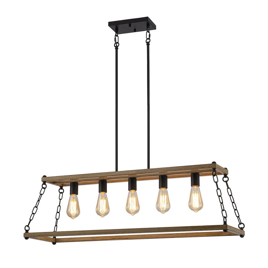 Farmhouze Light - Rustic Faux Wood Rectangular Frame Island Chandelier - Chandelier - 37.4 in. - 