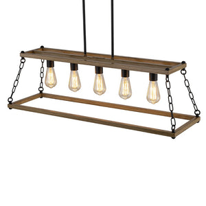 Farmhouze Light - Rustic Faux Wood Rectangular Frame Island Chandelier - Chandelier - 37.4 in. - 