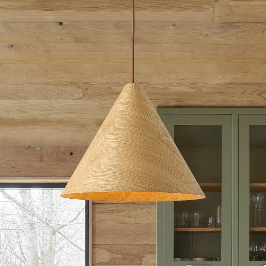 Farmhouze Light - Rustic Single Wood Style Wide Conical Pendant Light - Pendant - Oak - 
