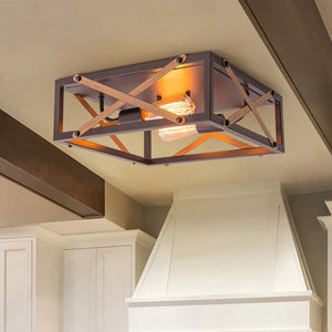 Farmhouze Light - Rustic Square Cage Flush Mount Ceiling Light Vintage - Ceiling Light - 2 - Light - 