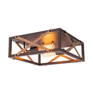 Farmhouze Light - Rustic Square Cage Flush Mount Ceiling Light Vintage - Ceiling Light - 2 - Light - 