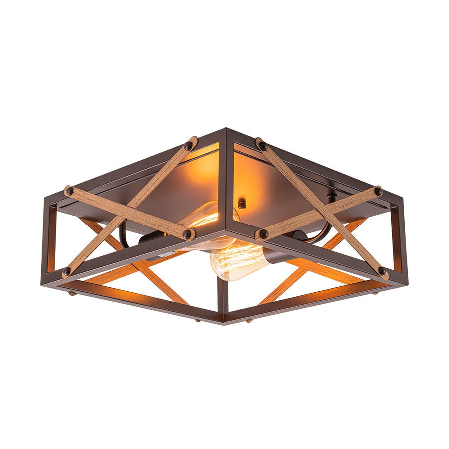 Farmhouze Light - Rustic Square Cage Flush Mount Ceiling Light Vintage - Ceiling Light - 2 - Light - 