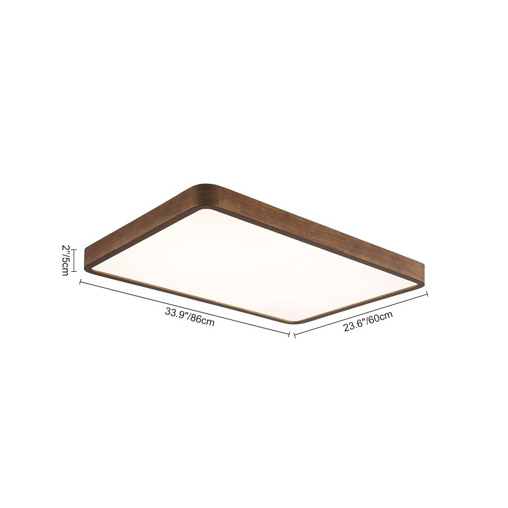 Rustic Walnut Wood Dimmable LED Rectangle Flush Mount Farmhouze Light