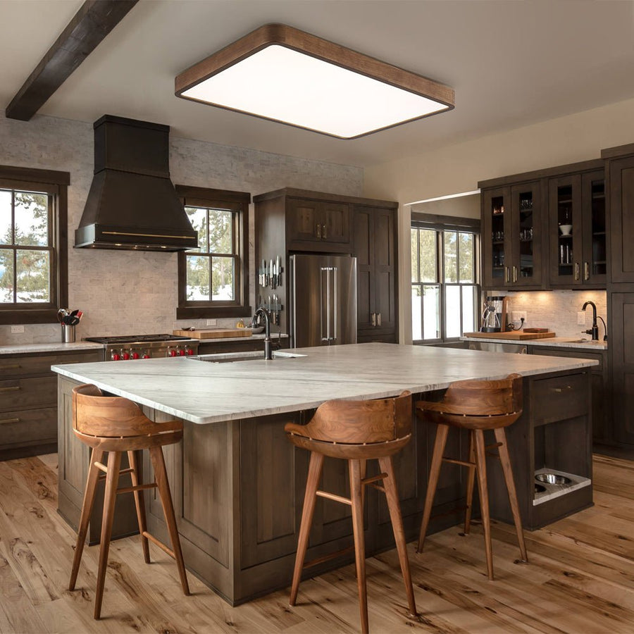 Farmhouze Light - Rustic Walnut Wood Dimmable LED Rectangle Ceiling Light - Ceiling Light - 23.6 In - 