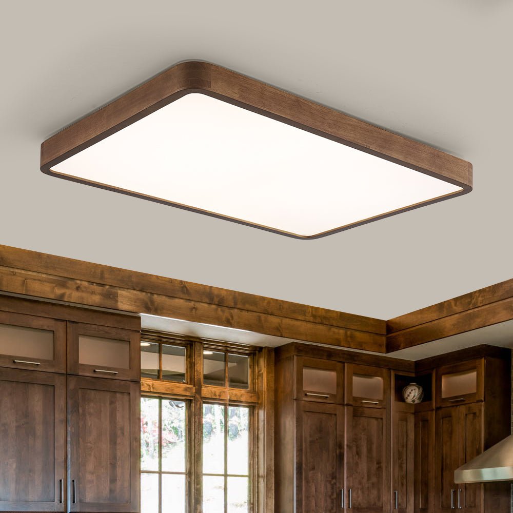 Rustic Walnut Wood Dimmable LED Rectangle Flush Mount Farmhouze Light