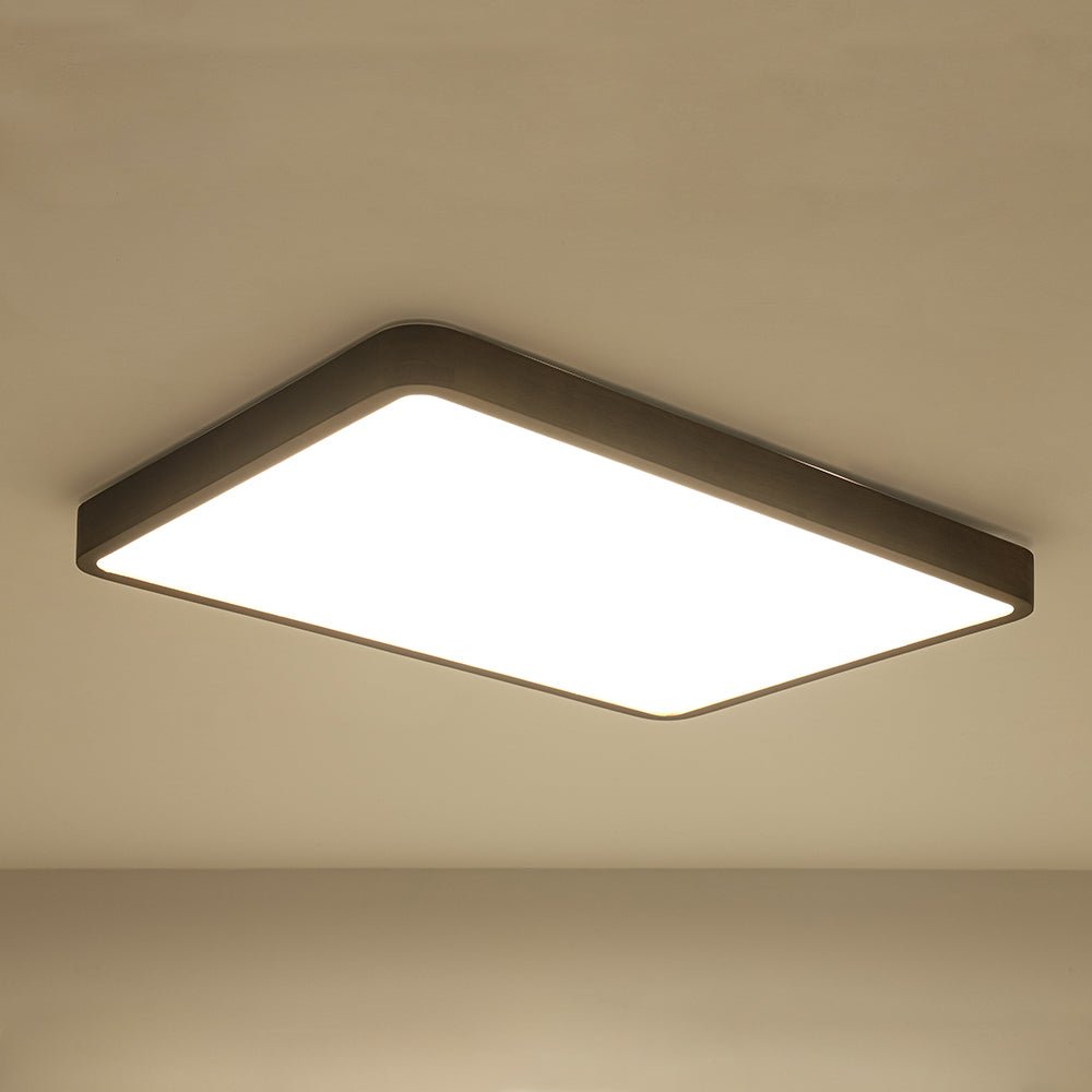 Rustic Walnut Wood Dimmable LED Rectangle Flush Mount Farmhouze Light
