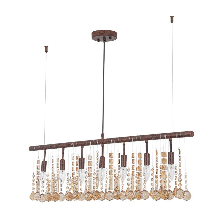 Farmhouze Light - Rusty Glam Amber Crystal Linear Island Chandelier - Chandelier - 7 Bulbs - 