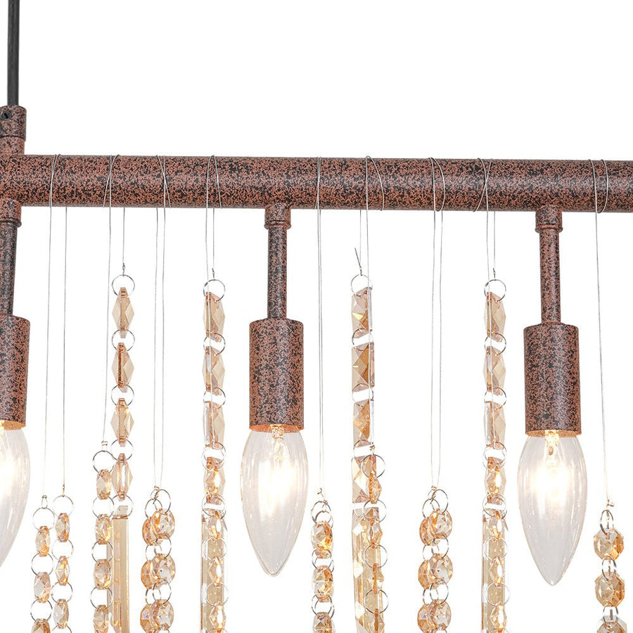 Rusty Copper Amber Crystal Linear Island Chandelier | Farmhouze Light