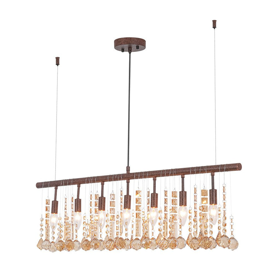 Farmhouze Light - Rusty Glam Amber Crystal Linear Island Chandelier - Chandelier - 7 Bulbs - 