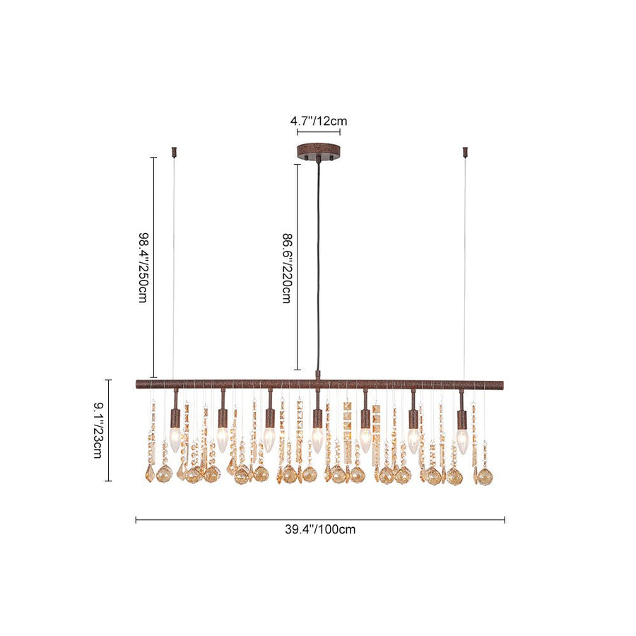 Farmhouze Light - Rusty Glam Amber Crystal Linear Island Chandelier - Chandelier - 7 Bulbs - 