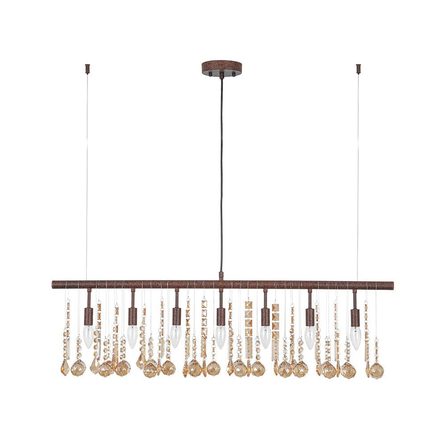 Farmhouze Light - Rusty Glam Amber Crystal Linear Island Chandelier - Chandelier - 7 Bulbs - 