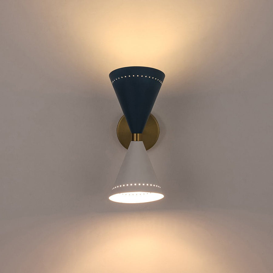 Farmhouze Light - Scandinavian 2 - Light Double Cone Vanity Wall Light - Wall Sconce - Blue + White - 