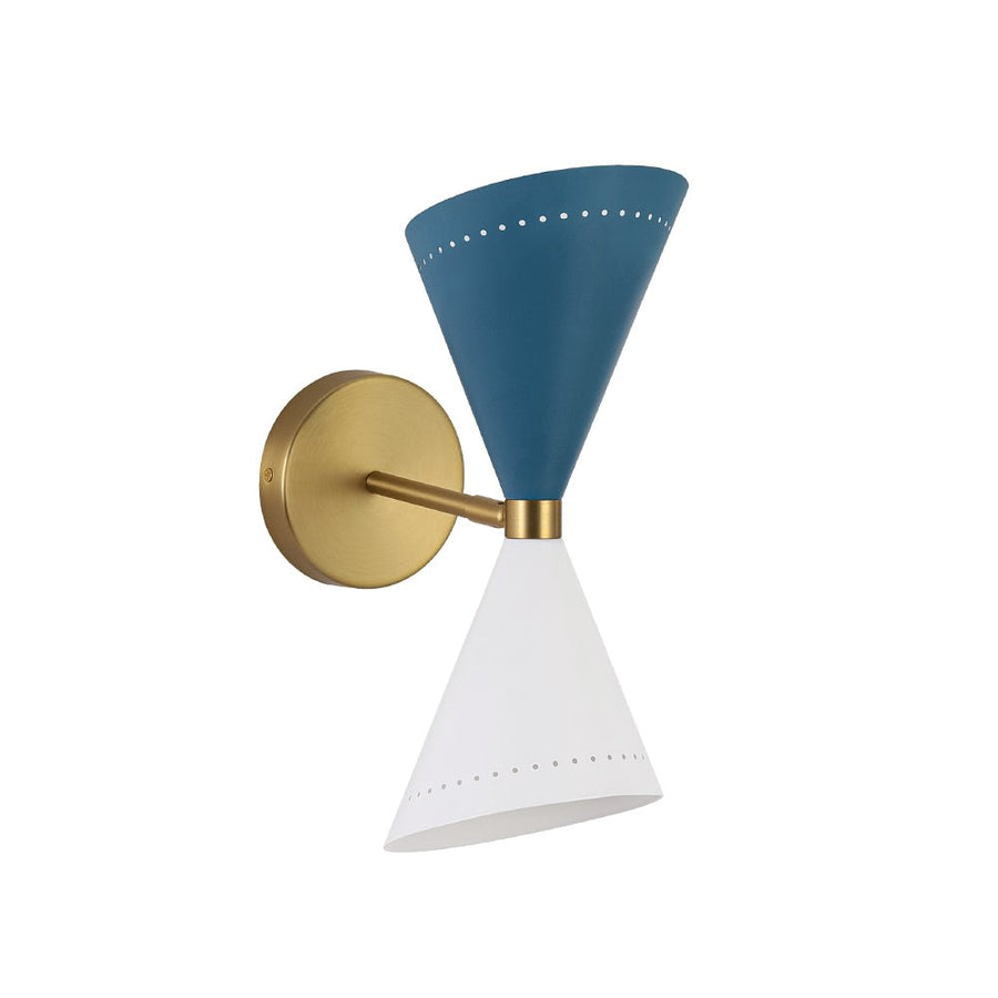 Farmhouze Light - Scandinavian 2 - Light Double Cone Vanity Wall Light - Wall Sconce - Blue + White - 