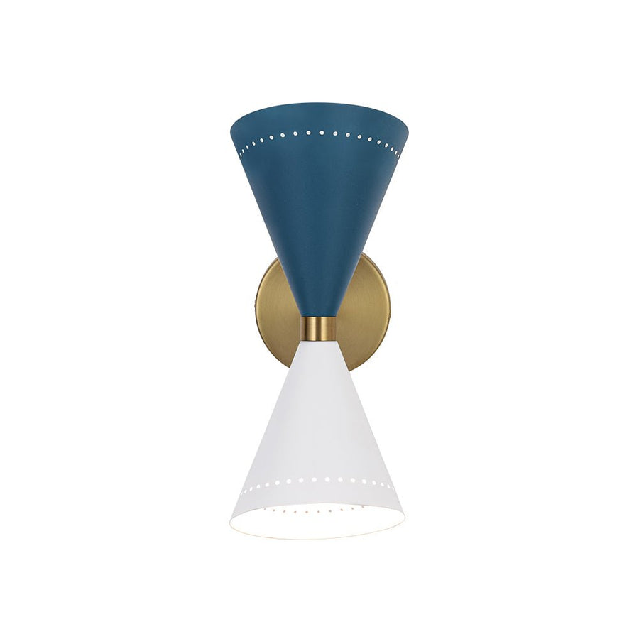 Farmhouze Light - Scandinavian 2 - Light Double Cone Vanity Wall Light - Wall Sconce - Blue + White - 