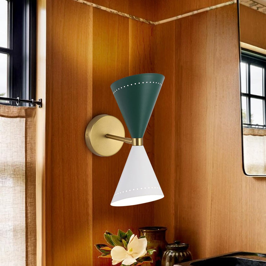Farmhouze Light - Scandinavian 2 - Light Double Cone Vanity Wall Light - Wall Sconce - Green + White - 