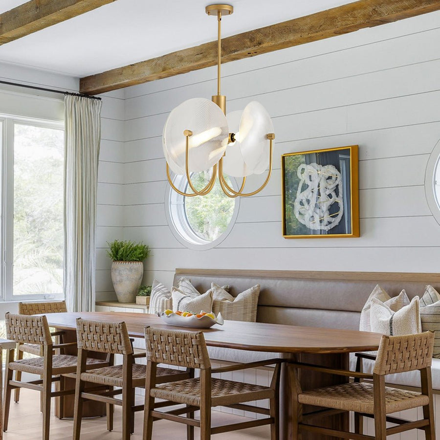 Farmhouze Light - Scandinavian 4 - Light Milky Glass Saucer Sputnik Chandelier - Chandelier - Ribbed Glass - 