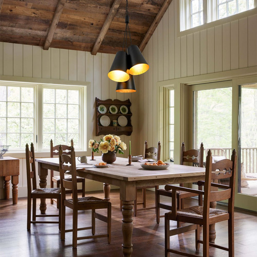 Farmhouze Light - Shaker Cluster Metal Cone 3 - Light Kitchen Pendant - Chandelier - Black - 