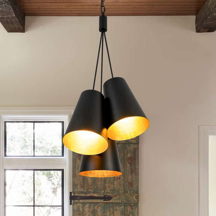 Farmhouze Light - Shaker Cluster Metal Cone 3 - Light Kitchen Pendant - Chandelier - Black - 