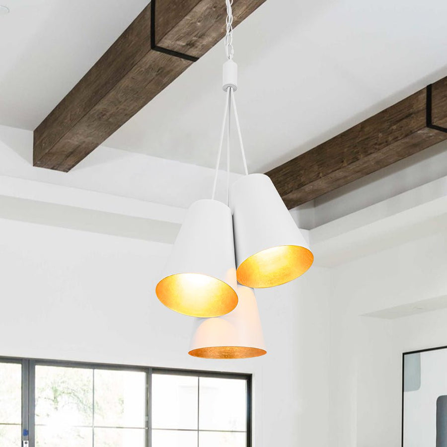 Farmhouze Light - Shaker Cluster Metal Cone 3 - Light Kitchen Pendant - Chandelier - White - 